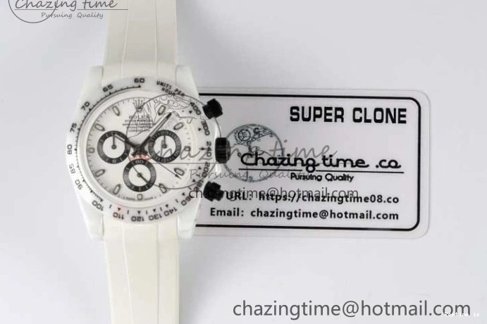 1223 FashionForward Daytona White Ceramic 5GF Best Edition White Black Dial on White Rubber Strap A 2329